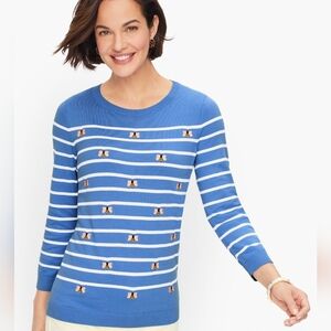 Talbots M Bees Stripped Knit Top Cotton Blend Crewneck Sweater Medium
